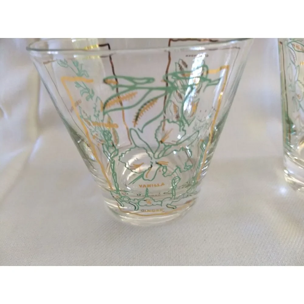 MCM Rocks Lowball Glasses‎ Spices Green & Gold Vintage Barware Set of 3